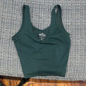 Hollister Women's Dark Green Ribbed Crop Top